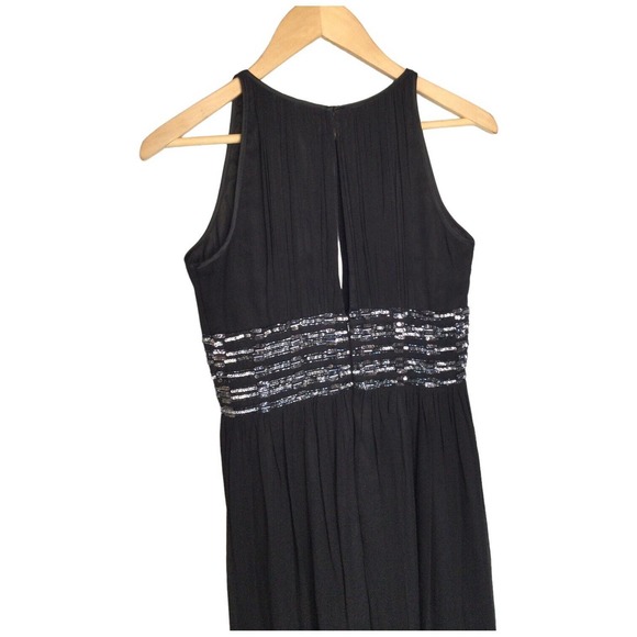 Adrianna Papell Evening Silk Beaded Sequined Sleeveless Cocktail Dress Black 6 - Picture 6 of 13